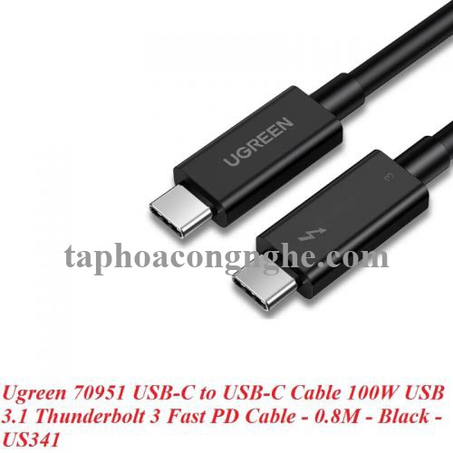 Ugreen 70951 0.8M 40Gbps 100W USB 3.1 cáp USB type C Thunderbolt 3 hỗ trợ PD màu đen US341 30070951